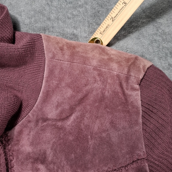VTG Sweater Jacket Pamela McCoy Women's Mauve Leather/Wool Lagenlook Collared 3X - Picture 9 of 9